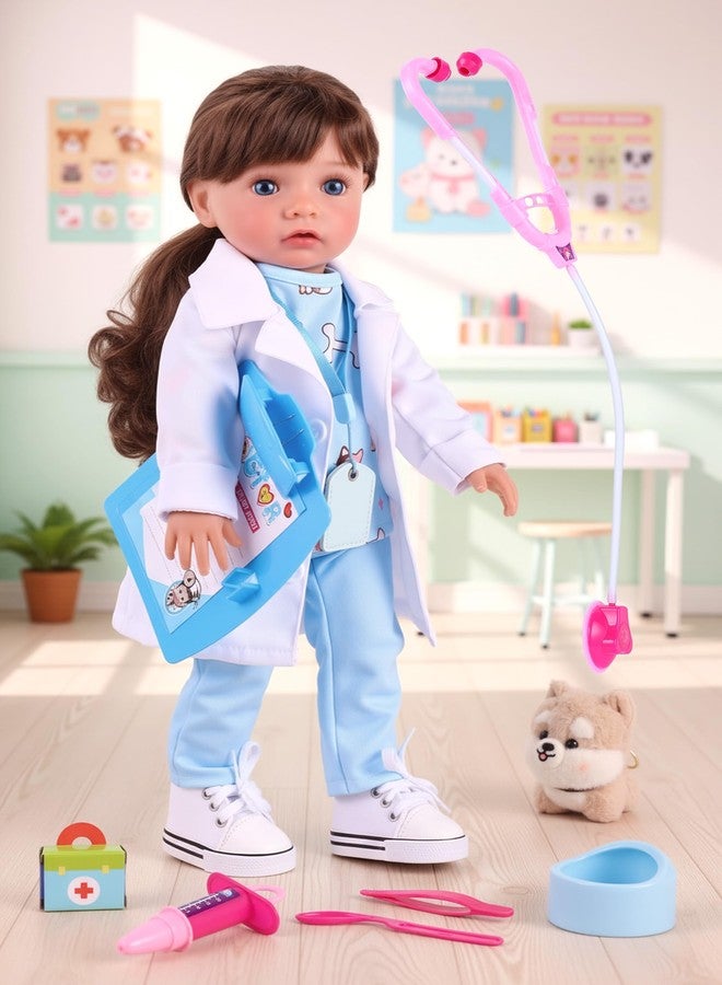 BABESIDE دمية طفلة واقعية من بيبي سايد الأمريكية - مجموعة لعب طبيبة بيطرية بطول 16 بوصة مع ذيل حصان بني طويل، تتضمن جميع ملحقات اللعبة، مناسبة كهدية عيد ميلاد أو للعب التخيلي أو حتى عيد الميلاد. - Image 1